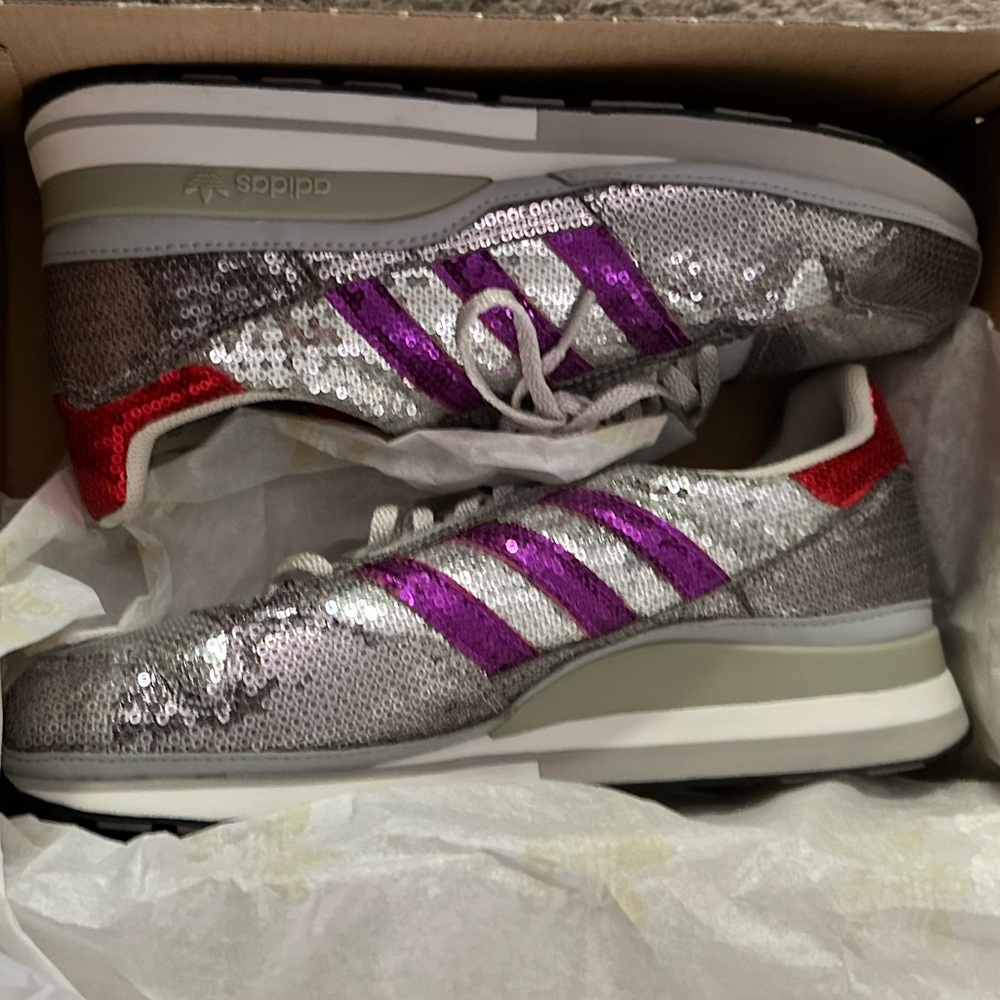 ADIDAS Originals ZX 4000 Limited Edition Sequin Sneakers, Silver, Size 9